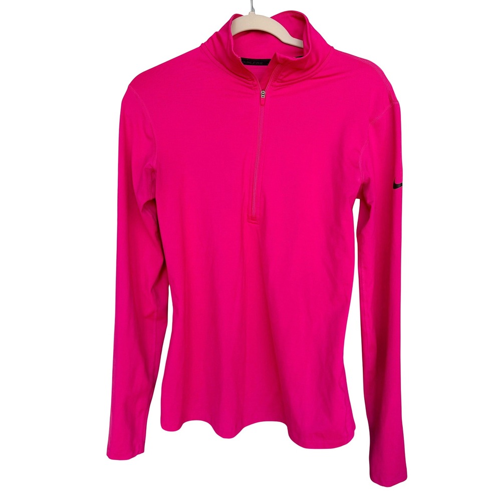 Nike Pro Dri-FIT Womens Pink Quarter Zip Long Sleeve Running Top Large Mock Neck